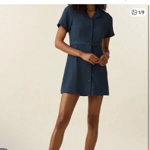 Vetta Navy Button-Front Mini Dress/ Skirt 100% Tencel